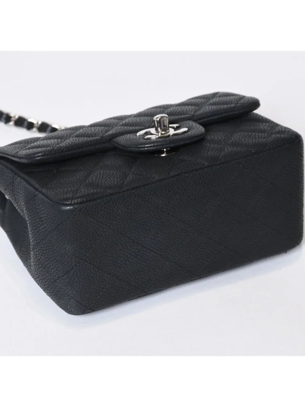 Chanel Mini Quilted 17 Chain Shoulder Bag CC Logo Caviar Leather Black